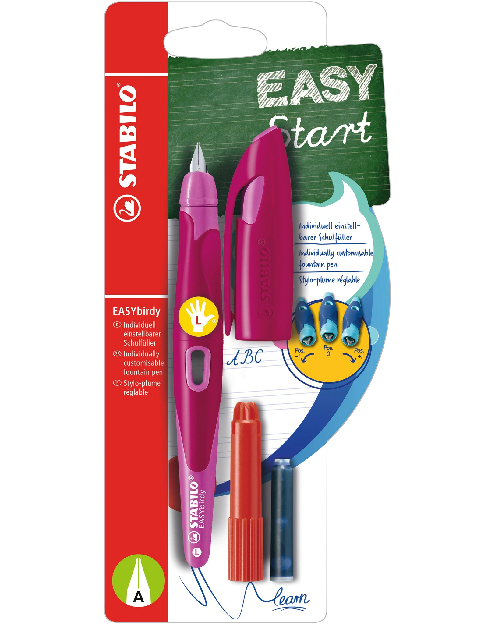 Schulfüller STABILO® EASYbirdy Feder A für Linkshänder in beere/pink