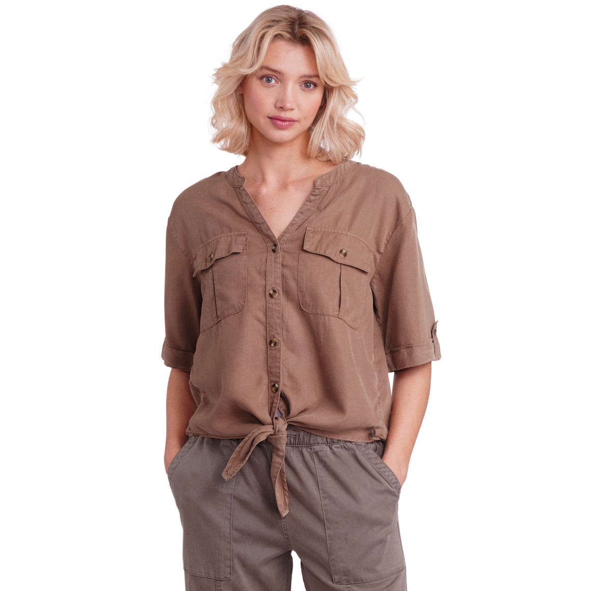 Gina Collection Damen Bluse mit Knotendetail braun