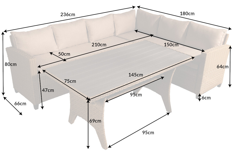 Outdoor Sitzgruppe MONACO 240cm natur Polyrattan Gartenmöbel-Set Ecklounge wetterfest