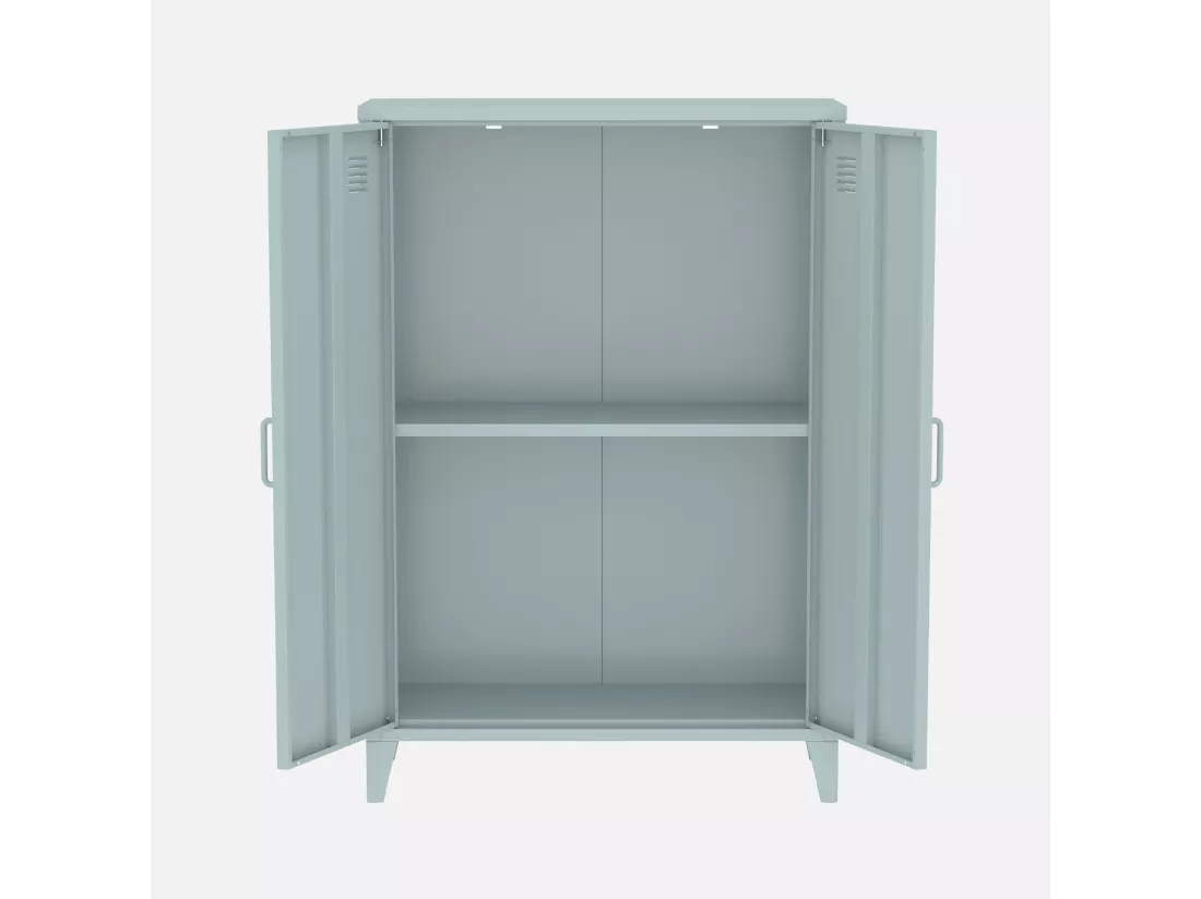 Commode/armoire en métal bleu clair 2 espaces de rangement. casiers