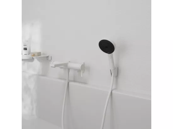 Pommeau de douche HANSGROHE Pulsify Select EcoSmart 105 3 jets Relaxation blanc mat + flexible de douche HANSGROHE Designflex 125 cm blanc mat