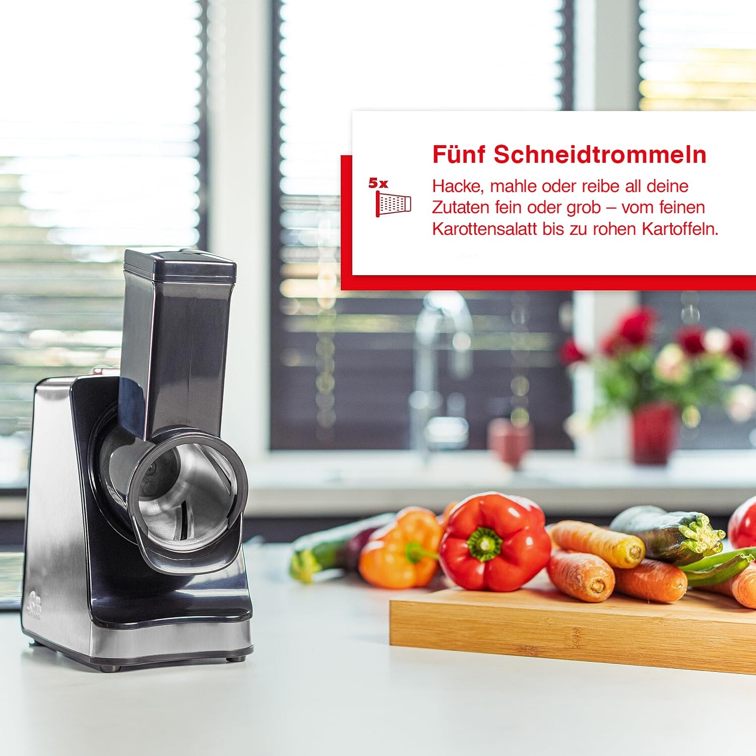 Solis Zerkleinerer 350W, 5 Trommeln Reiben, raspeln, schneiden, mahlen