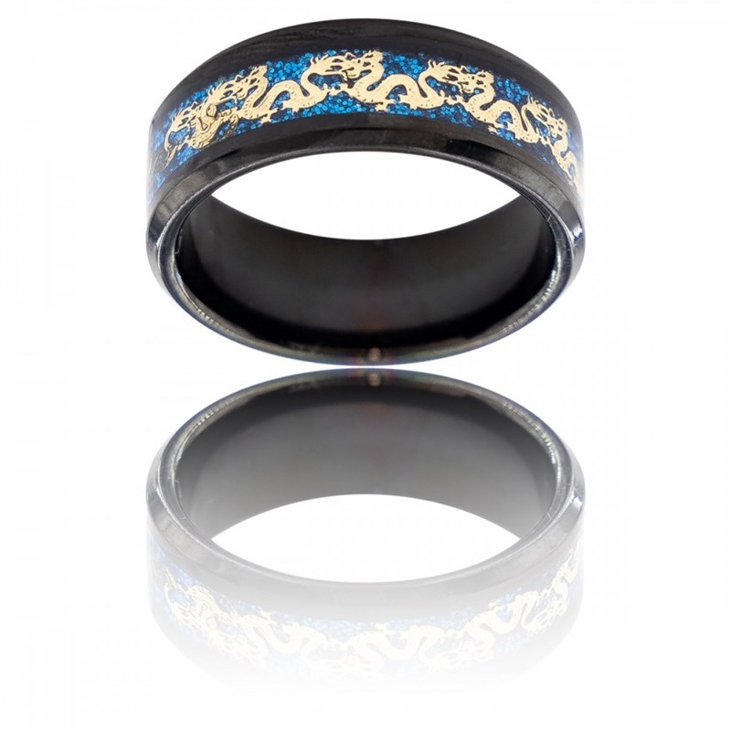 Bague Anneau Homme en Acier Couleur Noir Dragon