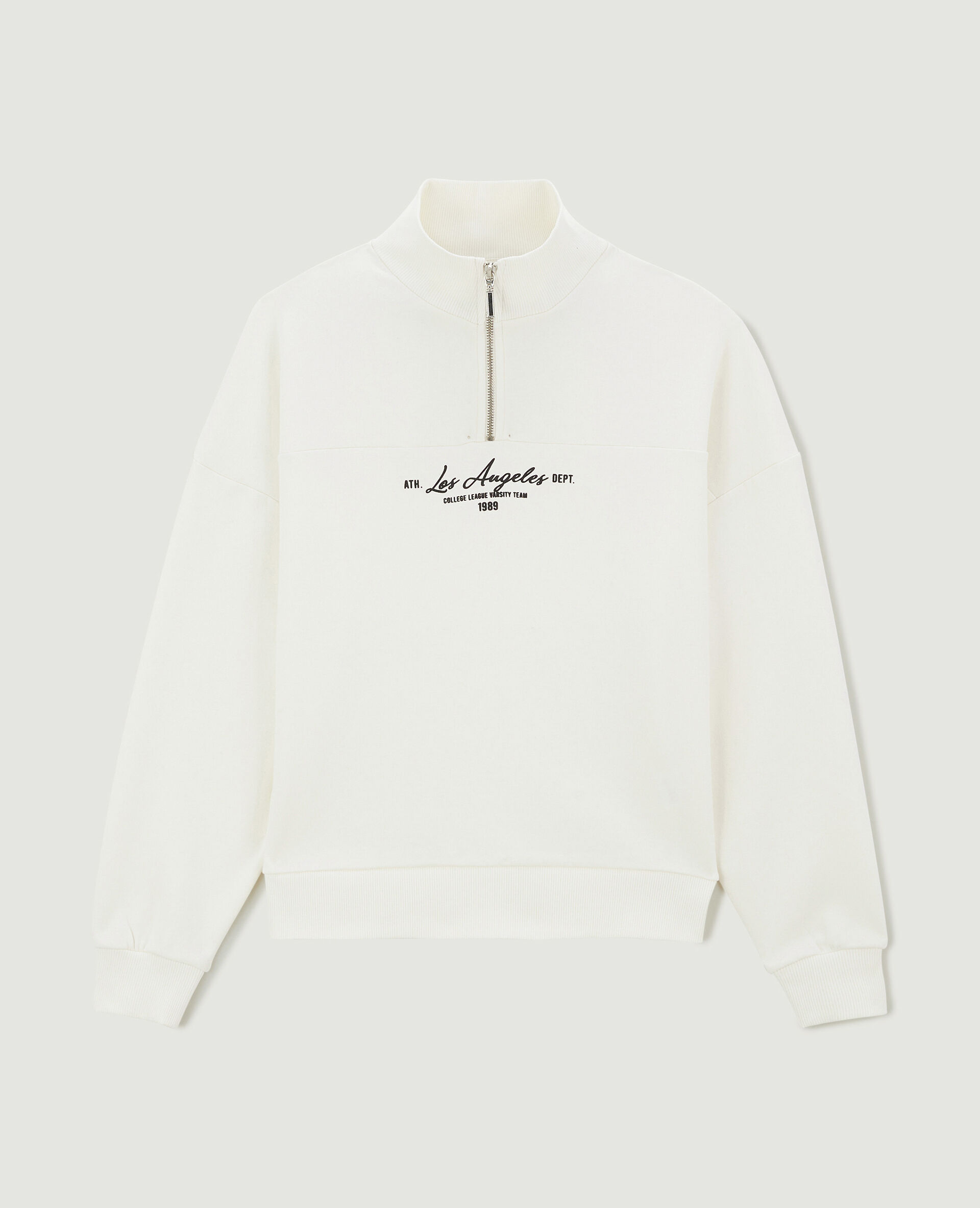 Sweat avec flocage col zippé - Blanc