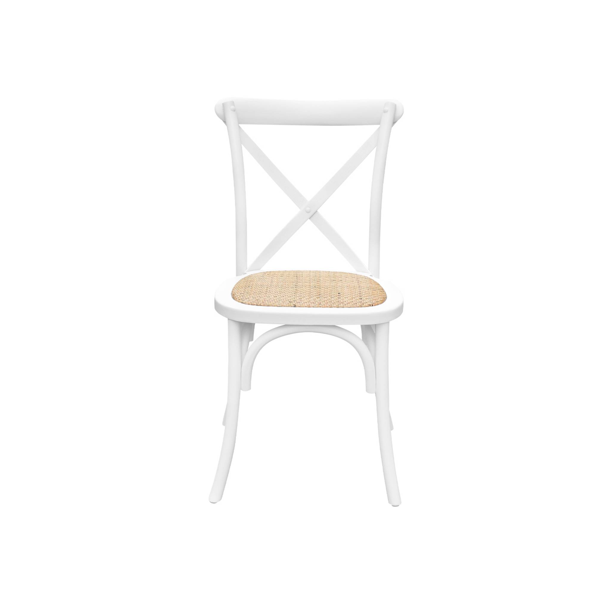 Lot de 2 chaises de bistrot en bois d'hévéa blanc. Vintage. Assise en rotin. Empilables
