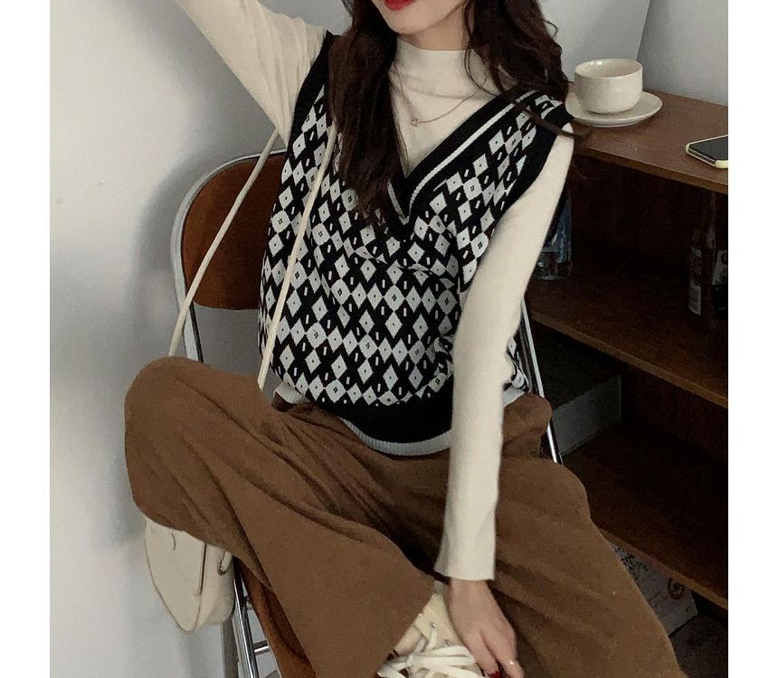 Saccharine - V-hals patroon trui vest