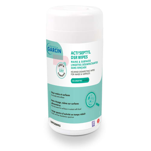 Lingettes désinfectantes mains et surfaces Laboratoire Garcin Acti'septyl DSR boite de 120