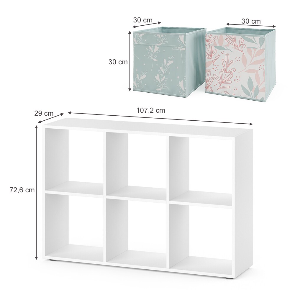 Vicco Raumteiler Würfelregal Standregal Weiß Faltbox Wohnzimmer Regal 70x110 cm modern Ablage 6 Fächer Dekoregal Ordnerregal Aufbewahrung