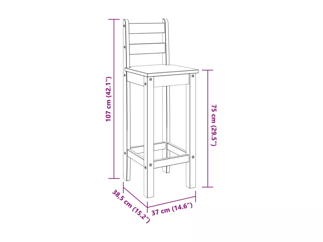 Chaises de bar lot de 2 gris bois de pin solide