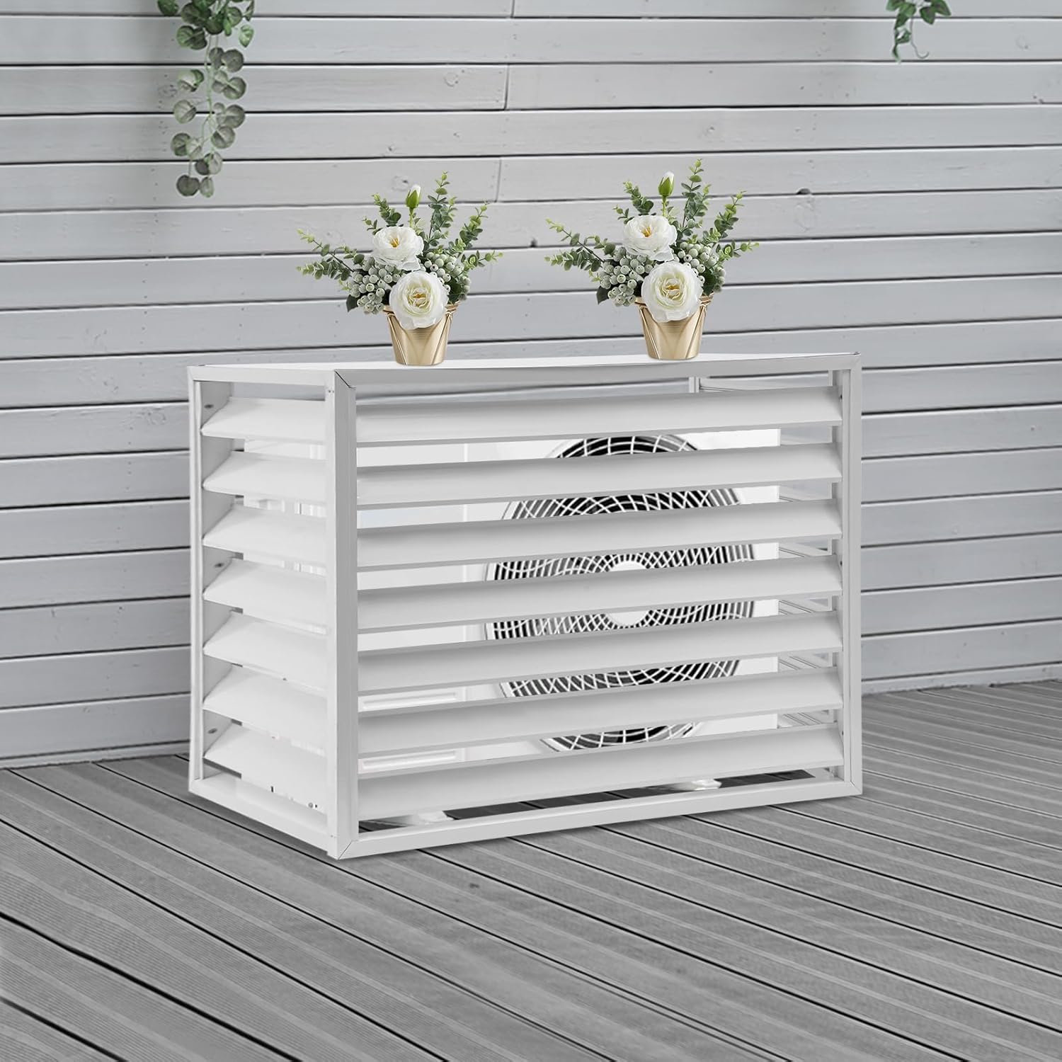 Klimaanlage Abdeckung, 110 x 60 x 80 cm, Wärmepumpe Verkleidung, Abdeckung Klimaanlage Außengerät, Schutz für Außengerät (Weiß)