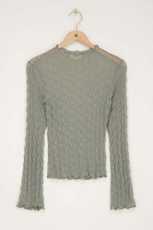 Groene mesh top met  flared mouwen & structuur