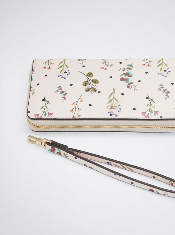 Carteira com estampa floral - Bege