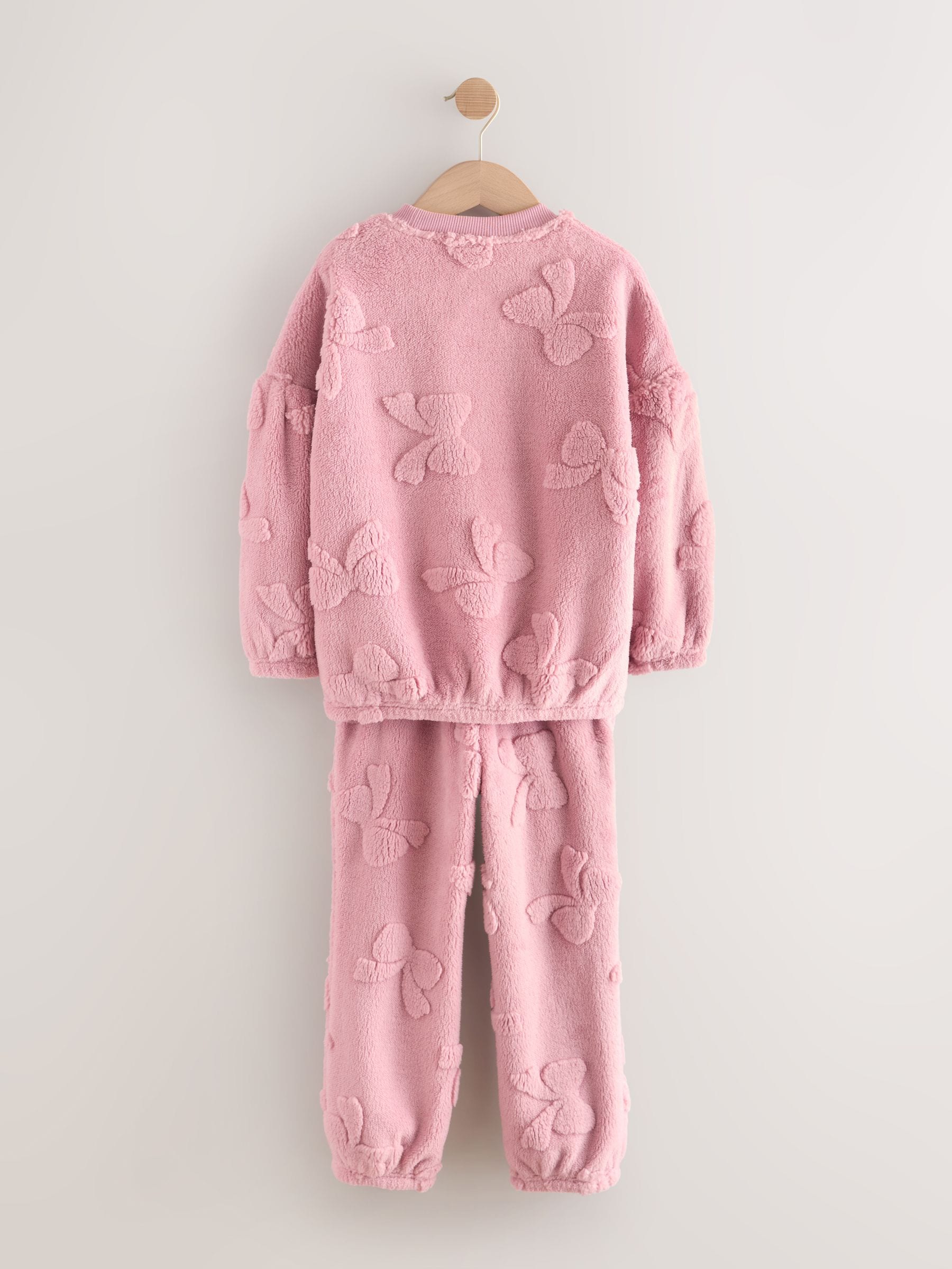 Roze met strik - Fleece Jacquard Pyjama's Set 2 Pieces (2-16jr)
