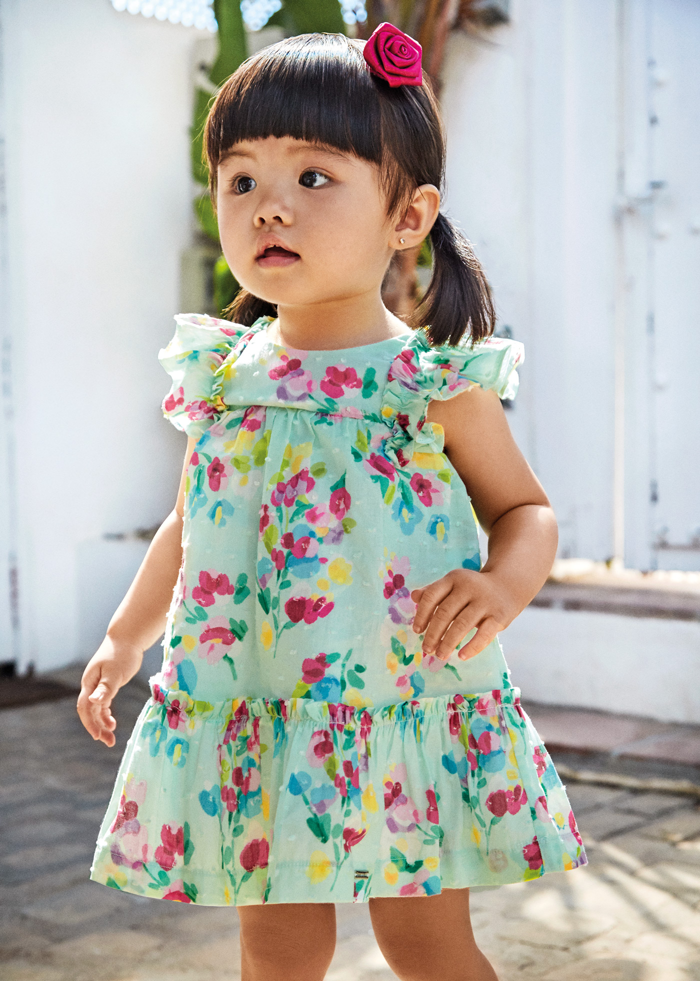 Vestido infantil com tecido de algodão plumeti estampado