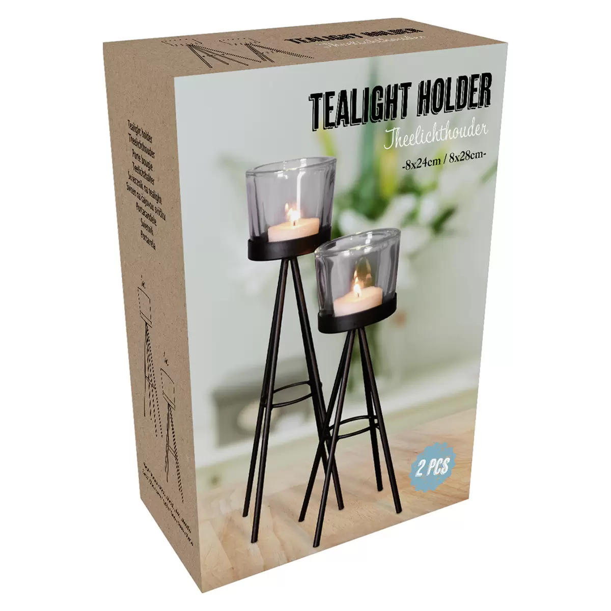 Teelichthalter 2er Set Metall klar,schwarz