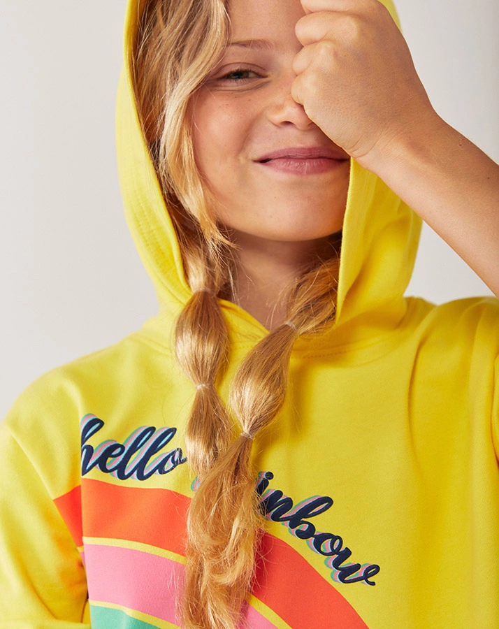 Kapuzen-Sweatshirt HELLO RAINBOW in gelb