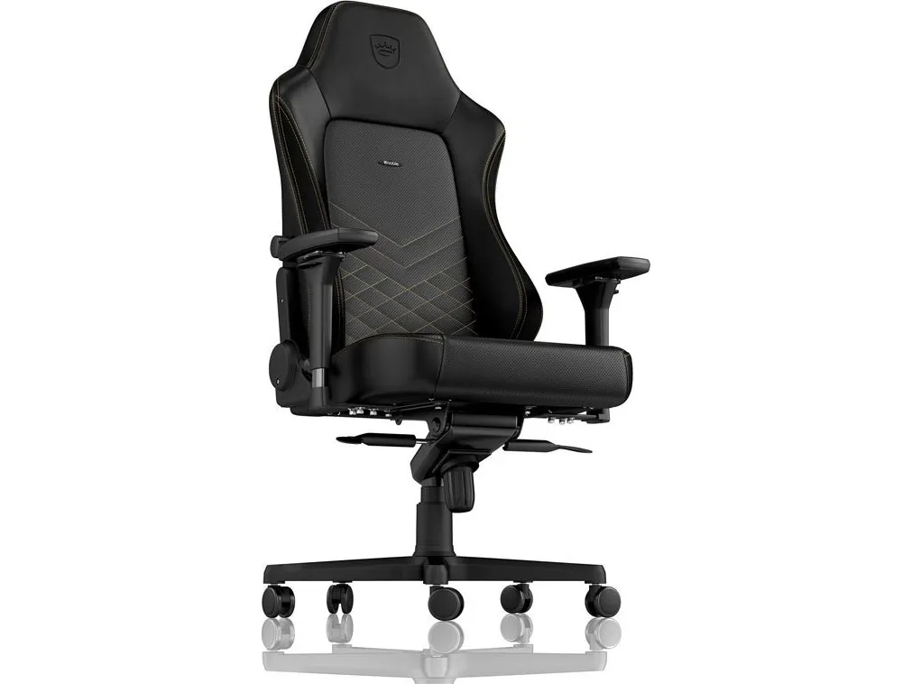 Noblechairs Hero - Stol - ergonomisk - armstøtter - T-formet - vippe - drejeled - aluminium, polyurethan, stål, memory foam, polyuretan vegan falsk læder - sort, guld