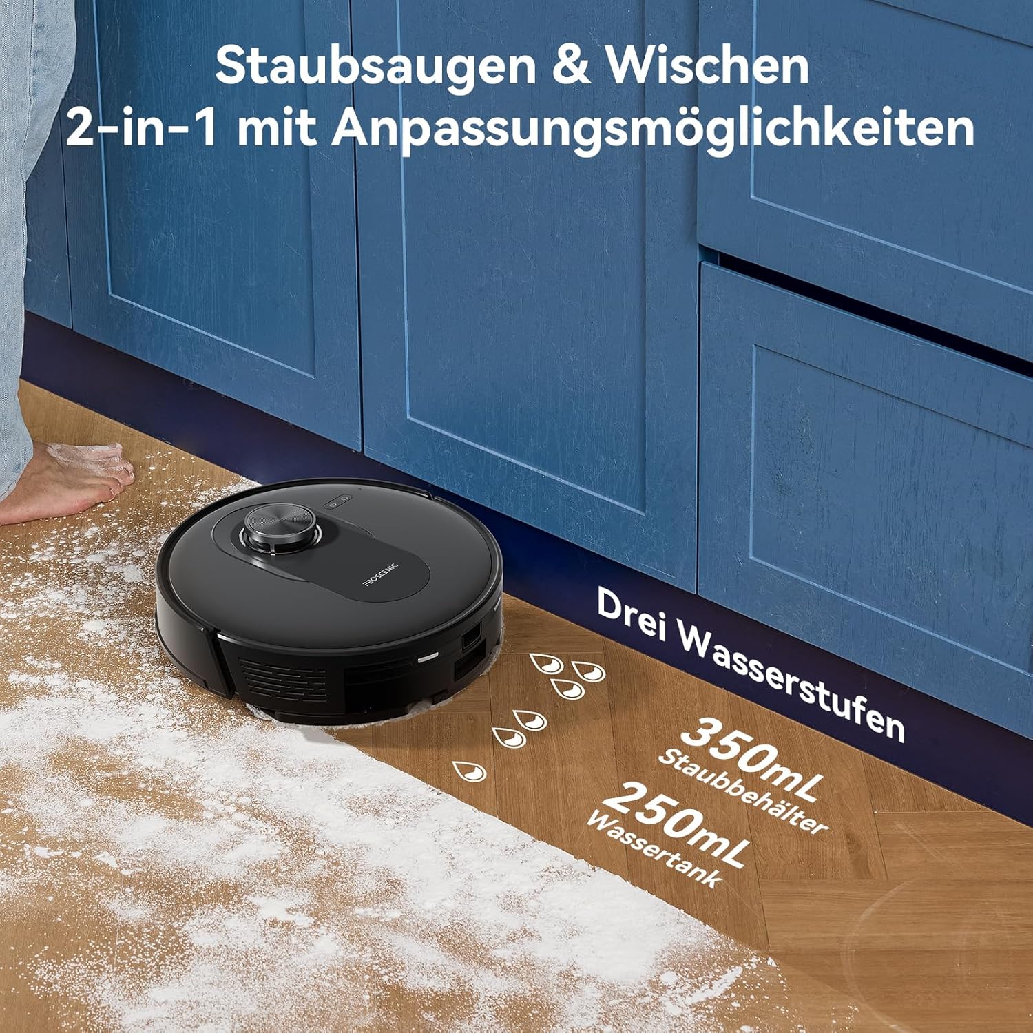 Proscenic Q8 Max Saugroboter mit Wischfunktion, 6000Pa 200min Staubsauger Roboter mit Absaugstation 3L Staubbeutel, Intelligentes Laser Navigation mit 5 Karten, Steuerung über APP Alexa Google Siri