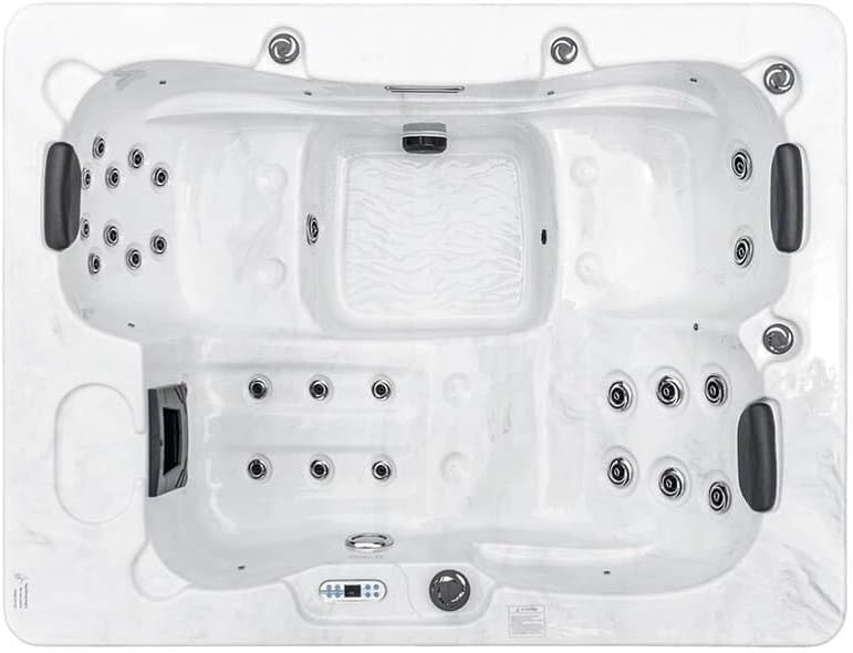 Home Deluxe - Outdoor Whirlpool - White Marble Pure - Maße: 210 x 160 x 85 cm - Inkl. Heizung, 27 Massagedüsen und 9 Lichtquellen I Außen Whirlpool Spa für 3 Personen