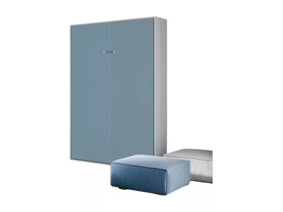 Lit escamotable vertical frêne blanc et porte bleu clair kanto 120x190