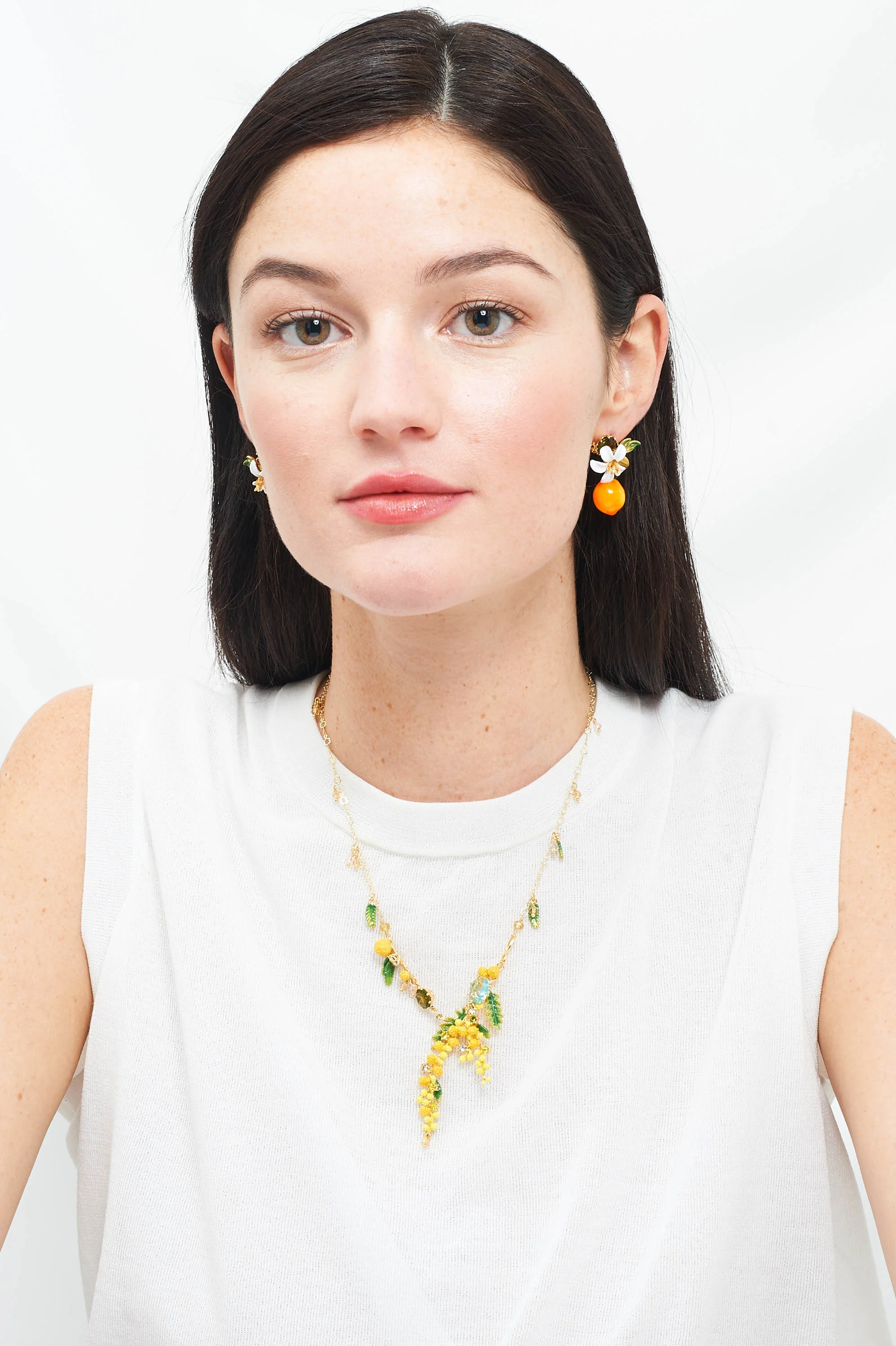 Collier plastron branches de mimosa, fougères et petites feuilles | Jaune