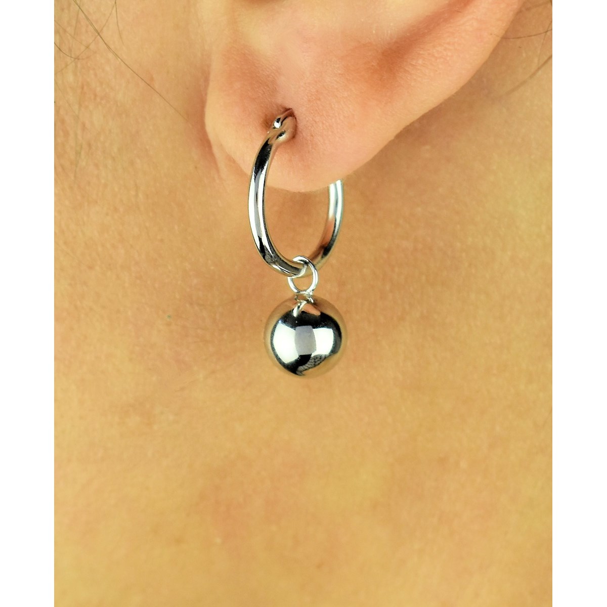 Boucles d'oreilles Mini Créoles boule pendante Argent 925 Rhodié