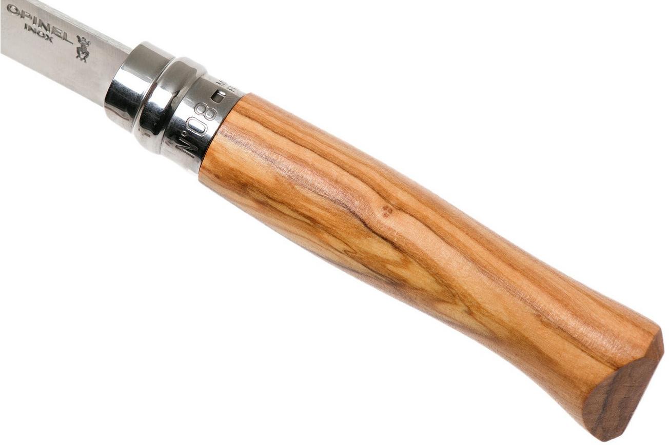 Opinel zakmes No. 8 Luxury Range met leren sheath, olijfhout