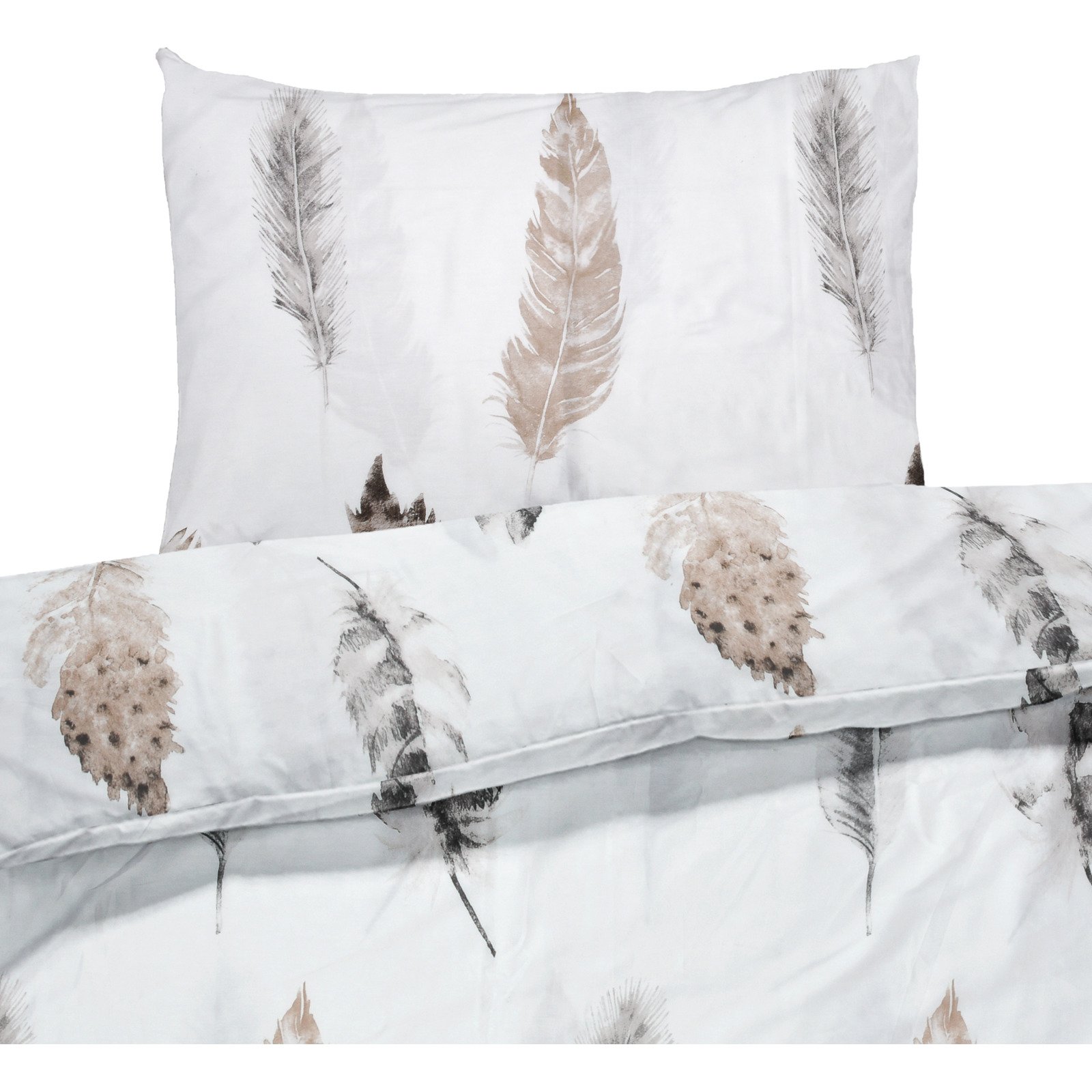 Bettwäsche Satin Federn weiss 160x210 65x100 Bettanzug Nord