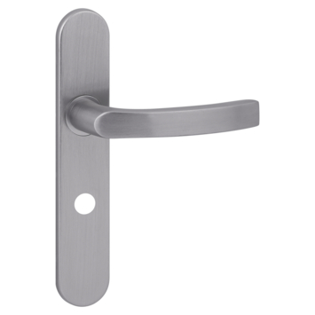 Karwei deurkruk set Lorenzo ovaal schild vrij-bezet sluiting 63/8 mm RVS look aluminium