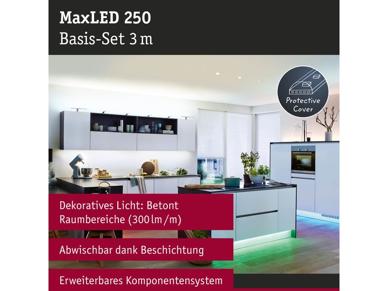 Paulmann LED-Stripe MaxLED 250 RGBW, 3 m Basisset Beschichteter LED-Streifen mit variabler Lichtfarbe, kürzbar