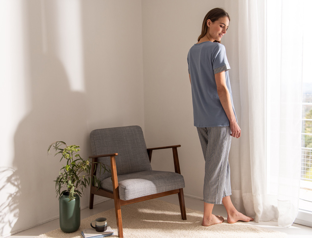 Pyjama court femme-Reflets bleus