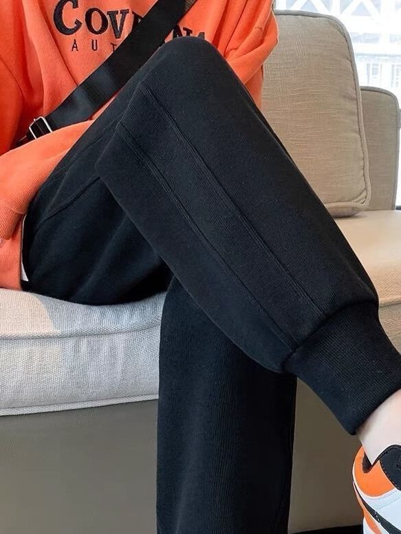 Horrysonie - Hoge taille effen fleece-gevoerde rechte joggingbroek