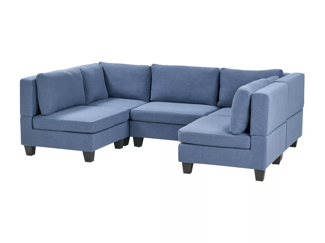 Canapé modulable 5 places en tissu bleu UNSTAD
