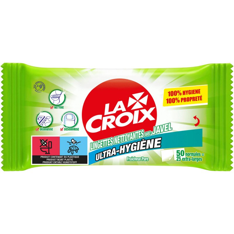 Lingettes nettoyantes avec Javel La Croix Ultra-Hygiène - Paquet de 50