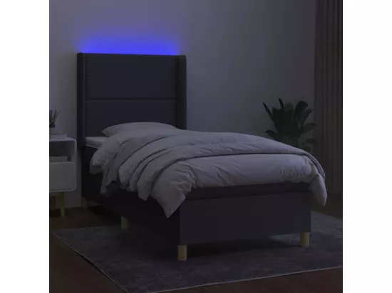 Sommier tapissier avec matelas et LED Gris foncé 90x190cm Tissu