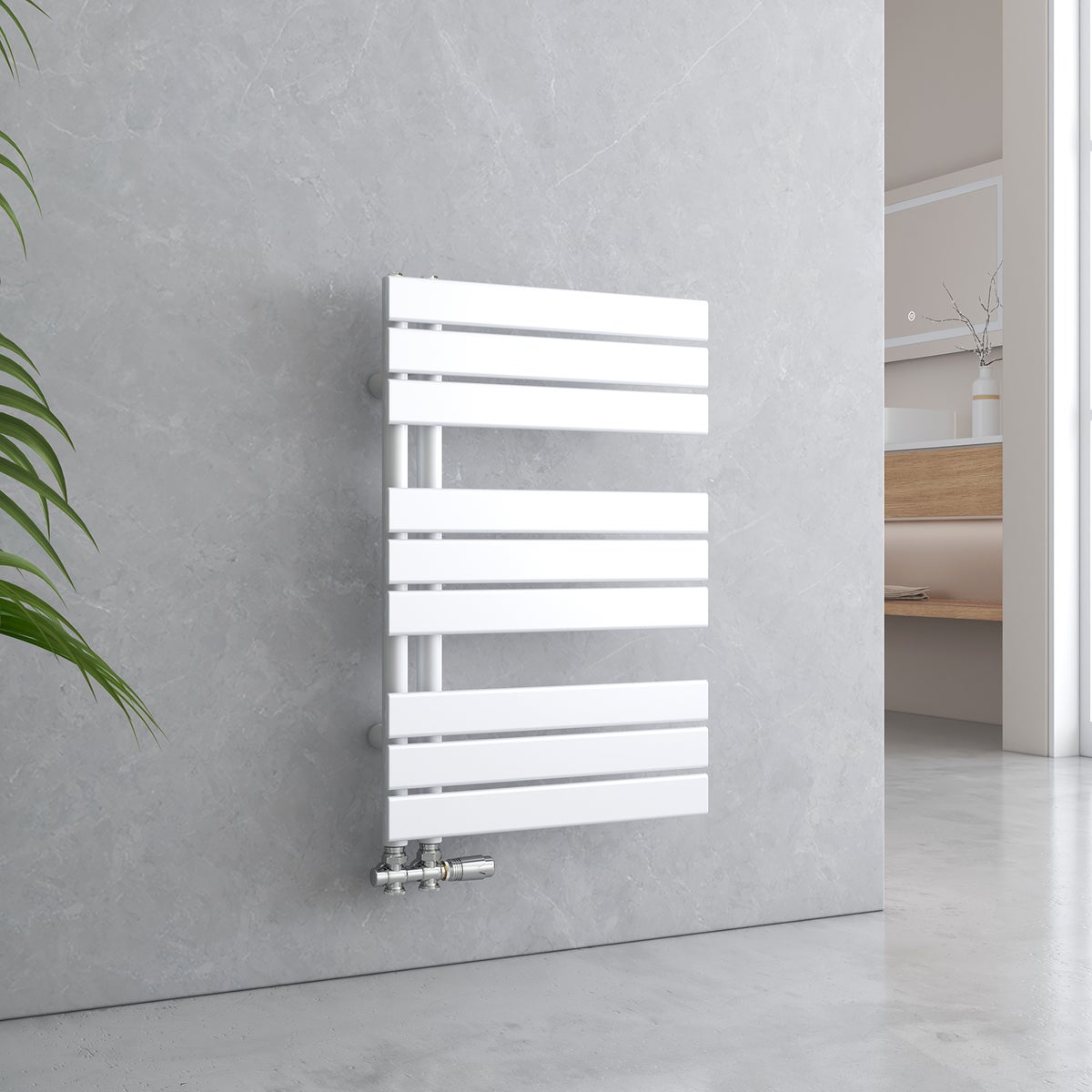 EMKE Badkamerradiator Plat 762x500 mm Wit, Kleine Handdoekverwarmer Handdoekdroger, Paneel Handdoekhouder Zijaansluiting voor Water 397W
