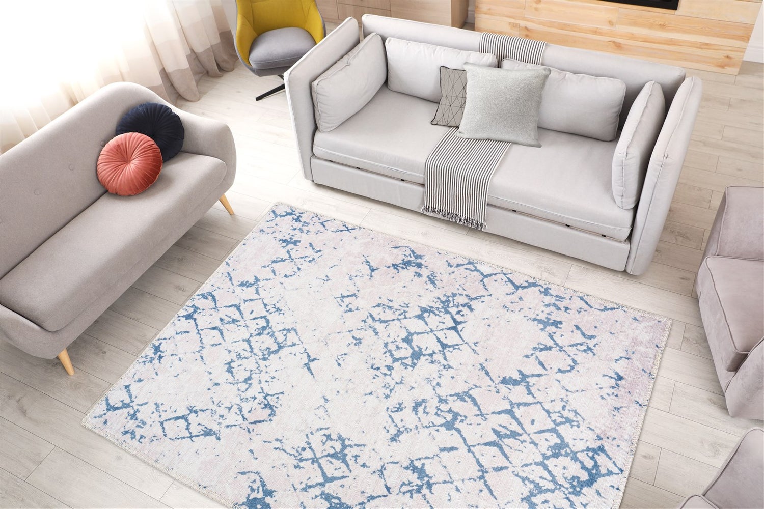 Platgeweven vloerkleed Paradisia Wit / Blauw Modern 120 x 180 cm