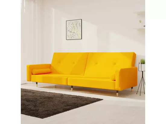 Canapé-lit à 2 places avec deux oreillers Jaune Velours