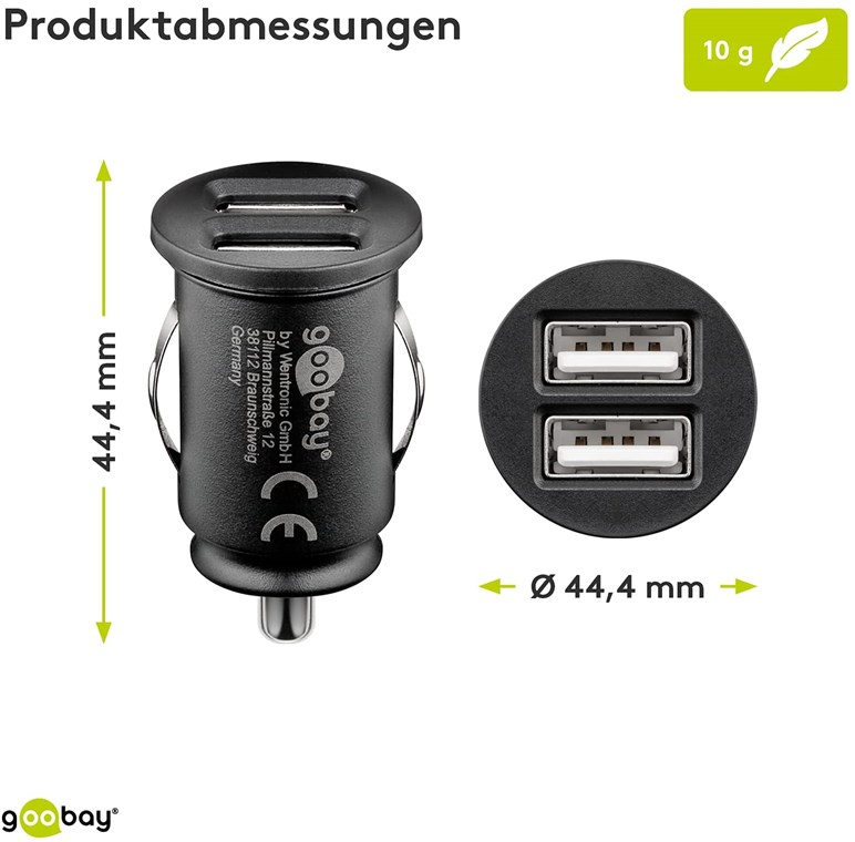 (15.5W) Dual USB A Auto KFZ Ladegerät Schnellladegerät für Zigarettenanzünder (58912) - Schwarz