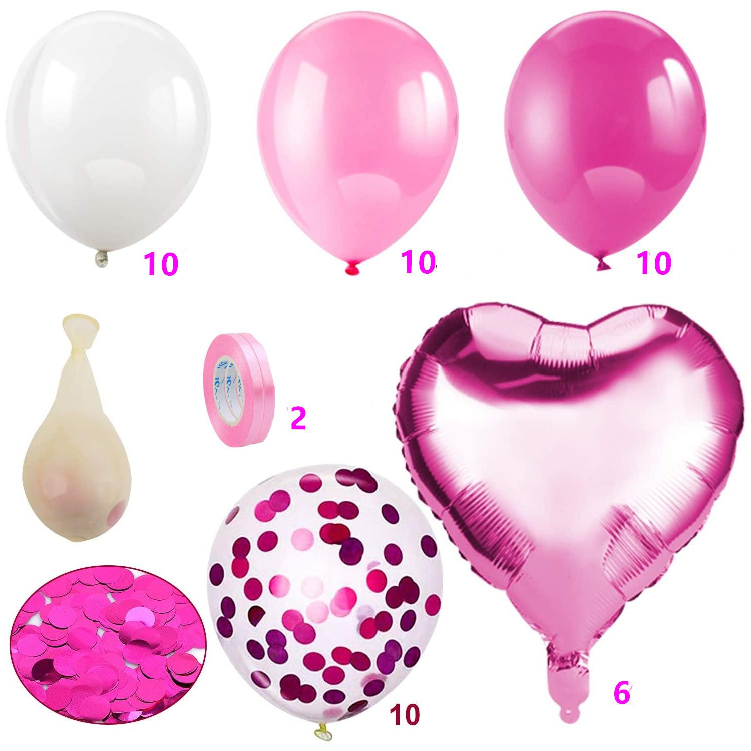 (48-tlg. Set) Party Ballons Latex- und Folienballons mit Konfetti - Pink
