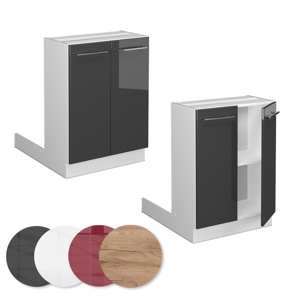 Vicco Regalinselunterschrank Küchenschrank Küchenmöbel Fame-Line Weiß Anthrazit 60 cm modern Hochglanz Küche Einbauküche Kücheninsel Drehtür Einlegeboden Blende Küchenunterschrank Küchenzeile