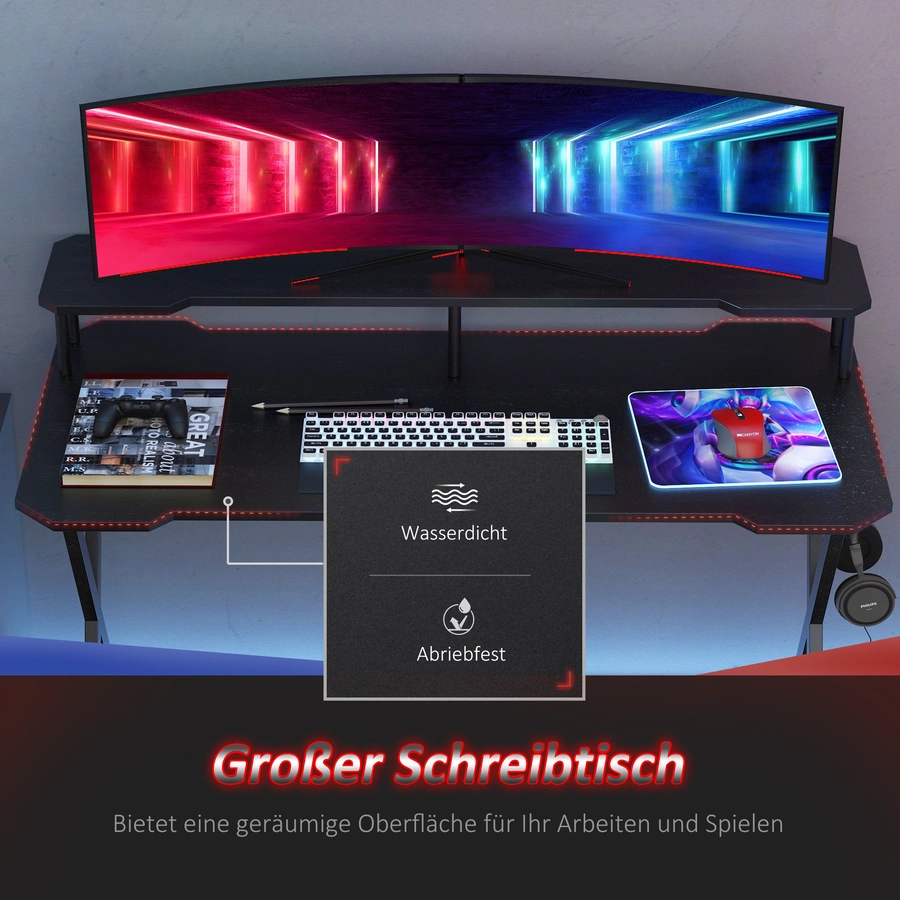HOMCOM Computertisch mit Headset-Haken schwarz