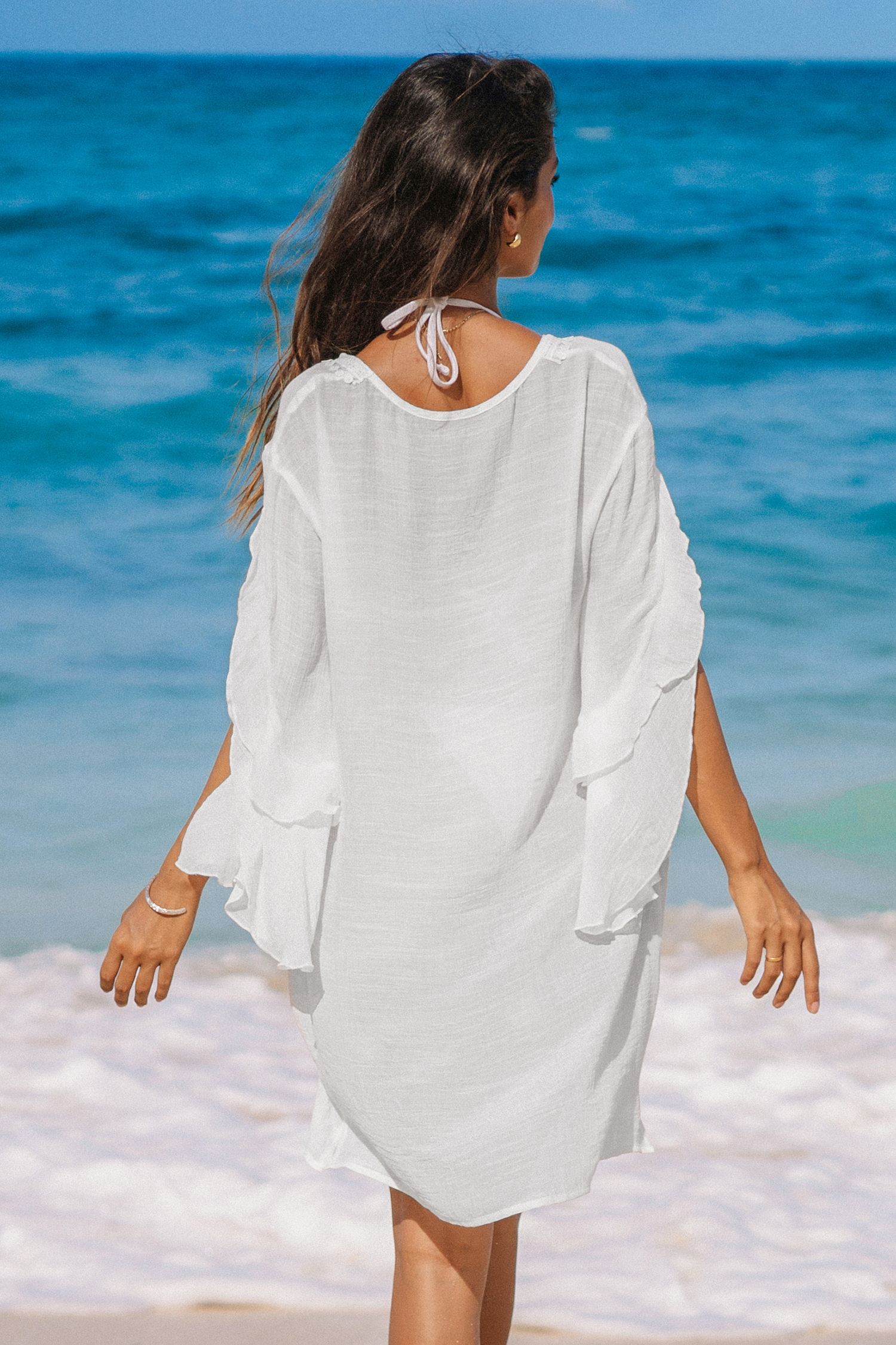 Robe cover up à volants et bordures en dentelle