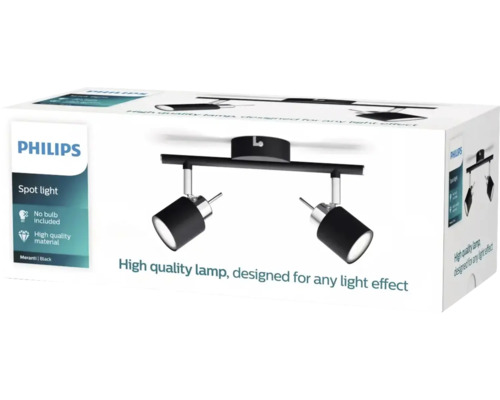 Plafondspot, 2-lichts, L 27,4 cm, zwart