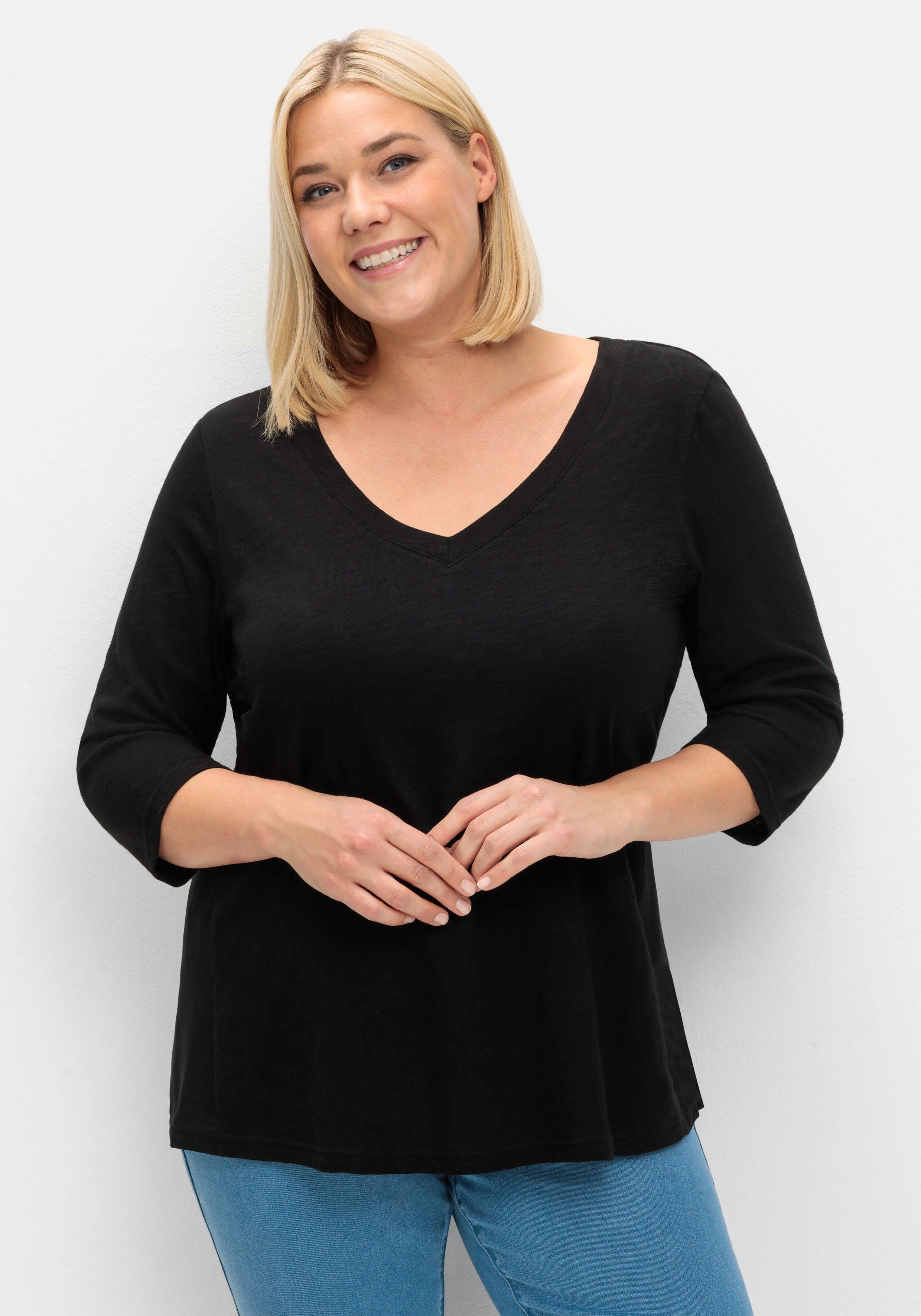 3/4-Arm-Shirt mit Einsatz aus Blusenstoff seitlich