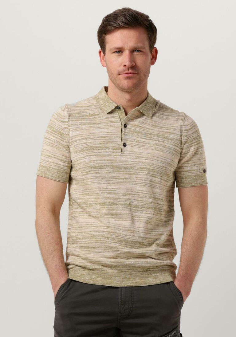 CAST IRON groene cast iron polo short sleeve polo cotton slub stripe knitted polo