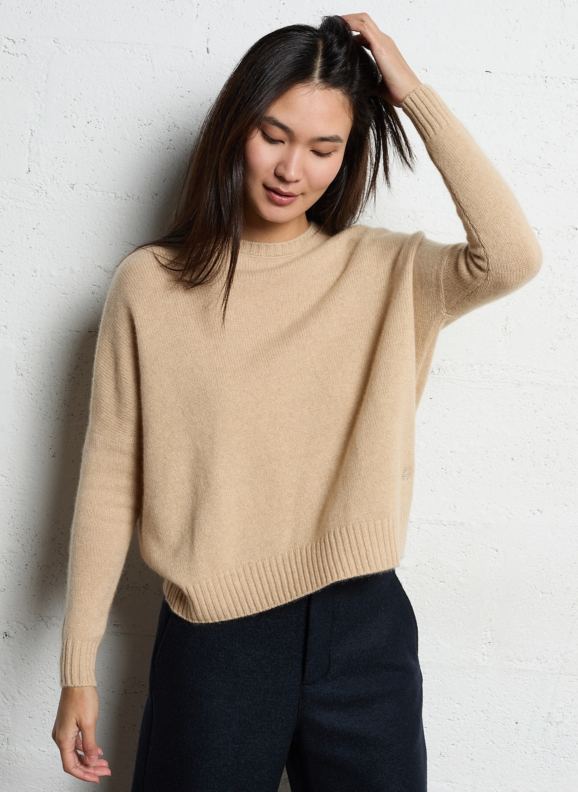 AMELIE - Pull col rond oversize en cachemire | Beige