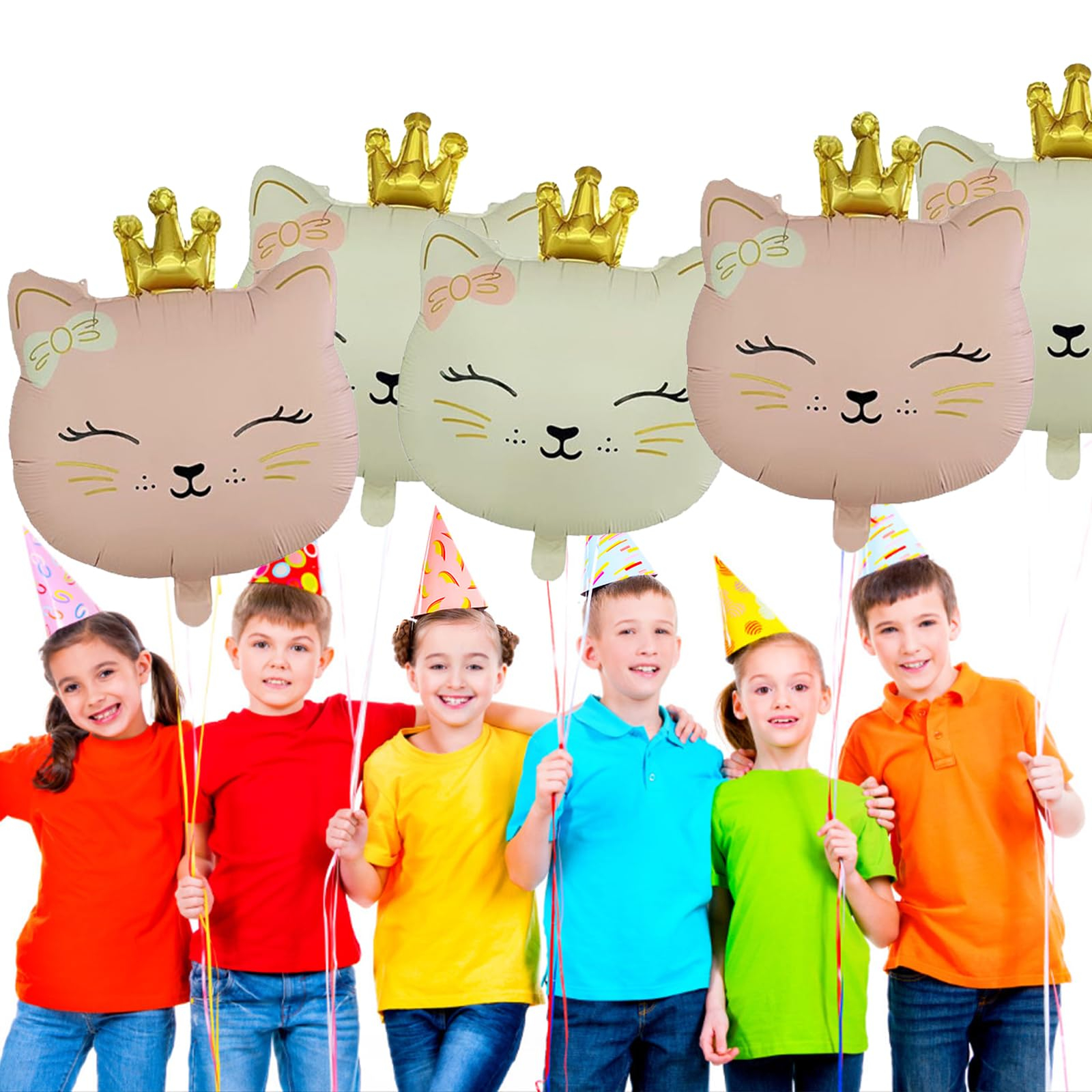 (6er Set) 53x45cm Kinder Geburtstags Party Ballon Folien Party Deko Luftballon - Katze mit Krone