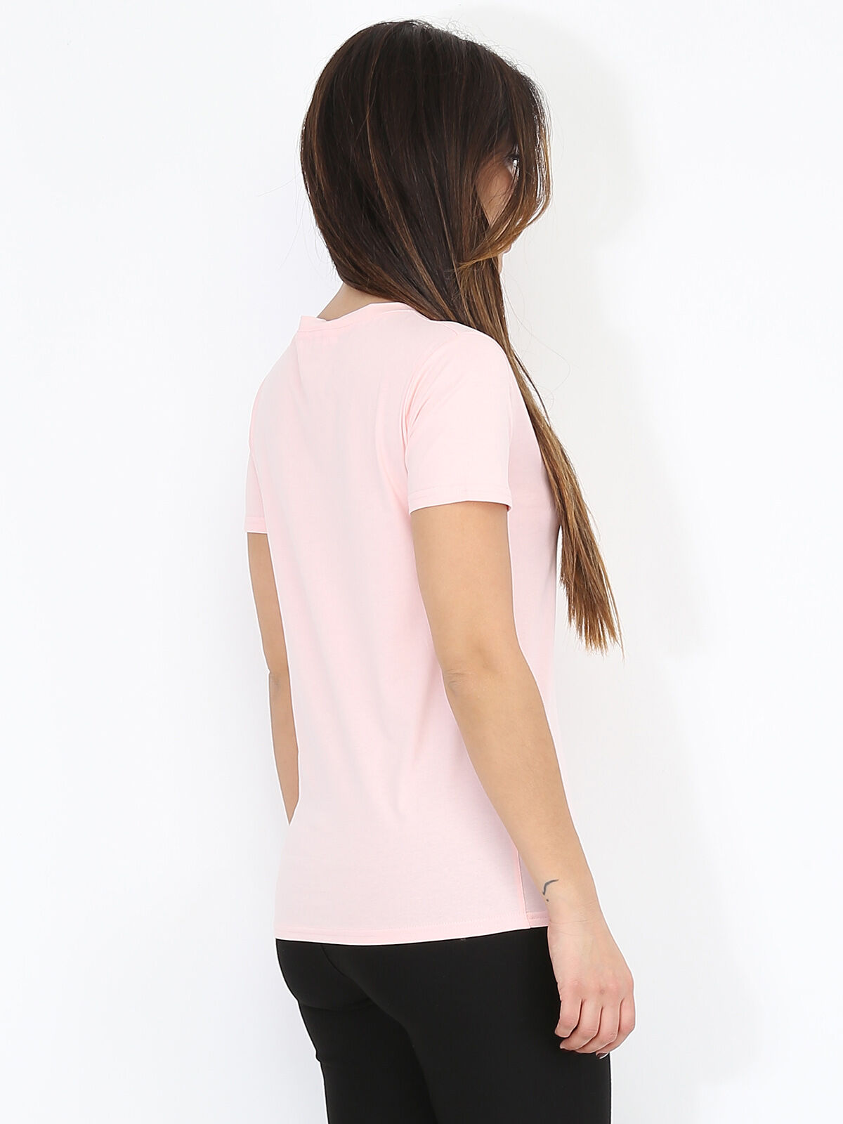 T-shirt basique à col V- Rose