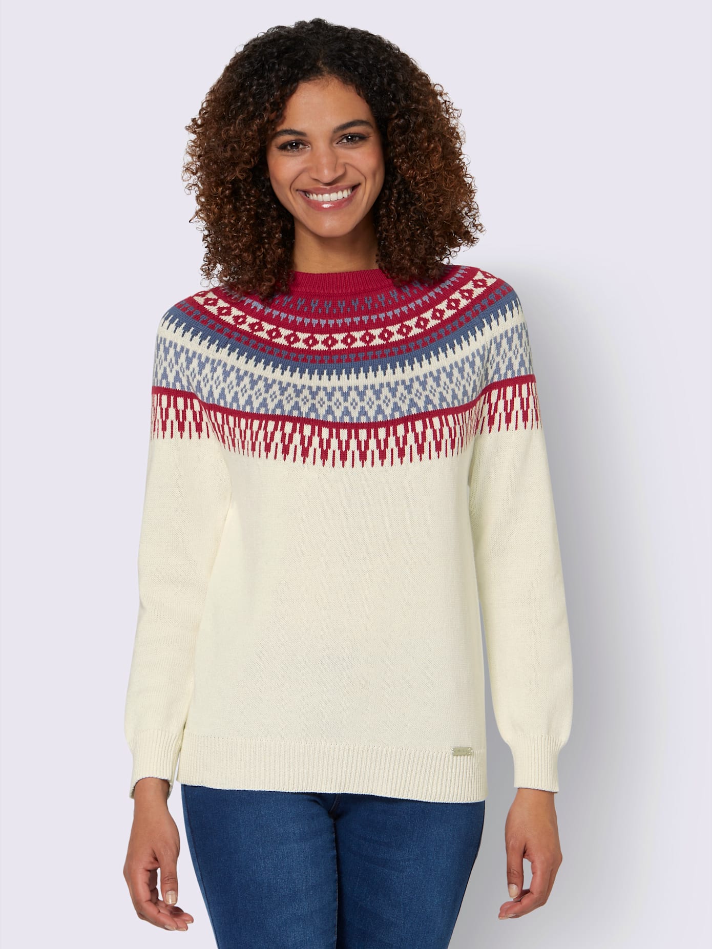 Pull en pur coton motif norvégien en jacquard col rond